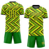 Custom Neon Yellow Black-Green Geometric Chevron Halftone Dot Australia Style Sublimation Soccer Uniform Jersey