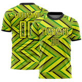 Custom Neon Yellow Black-Green Geometric Chevron Halftone Dot Australia Style Sublimation Soccer Uniform Jersey