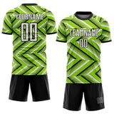 Custom Neon Green Black-White Geometric Chevron Halftone Dot Sublimation Soccer Uniform Jersey