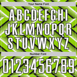 Custom Neon Green Black-White Geometric Chevron Halftone Dot Sublimation Soccer Uniform Jersey