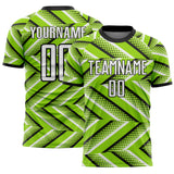 Custom Neon Green Black-White Geometric Chevron Halftone Dot Sublimation Soccer Uniform Jersey