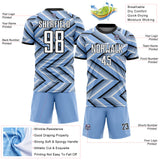 Custom Light Blue White-Black Geometric Chevron Halftone Dot Sublimation Soccer Uniform Jersey