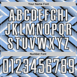 Custom Light Blue White-Black Geometric Chevron Halftone Dot Sublimation Soccer Uniform Jersey