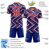 Custom Royal Red-White Geometric Chevron Halftone Dot Sublimation Soccer Uniform Jersey