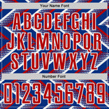 Custom Royal Red-White Geometric Chevron Halftone Dot Sublimation Soccer Uniform Jersey