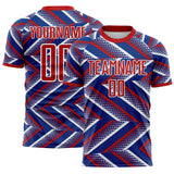 Custom Royal Red-White Geometric Chevron Halftone Dot Sublimation Soccer Uniform Jersey
