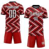 Custom Red White-Black Geometric Chevron Halftone Dot Sublimation Soccer Uniform Jersey