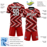 Custom Red White-Black Geometric Chevron Halftone Dot Sublimation Soccer Uniform Jersey