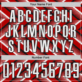Custom Red White-Black Geometric Chevron Halftone Dot Sublimation Soccer Uniform Jersey