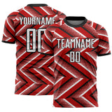 Custom Red White-Black Geometric Chevron Halftone Dot Sublimation Soccer Uniform Jersey