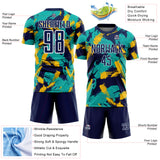 Custom Navy Aqua Yellow-White Brush Stroke Splatter Australia Style Sublimation Soccer Uniform Jersey