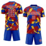 Custom Thunder Blue Red Yellow-White Brush Stroke Splatter Sublimation Soccer Uniform Jersey