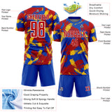 Custom Thunder Blue Red Yellow-White Brush Stroke Splatter Sublimation Soccer Uniform Jersey
