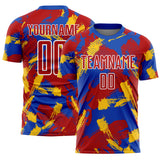 Custom Thunder Blue Red Yellow-White Brush Stroke Splatter Sublimation Soccer Uniform Jersey