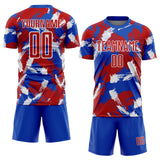 Custom Thunder Blue Red-White Brush Stroke Splatter Sublimation Soccer Uniform Jersey