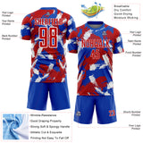 Custom Thunder Blue Red-White Brush Stroke Splatter Sublimation Soccer Uniform Jersey