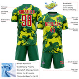 Custom Kelly Green Red Neon Yellow-White Brush Stroke Splatter Australia Style Sublimation Soccer Uniform Jersey