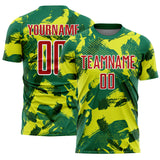 Custom Kelly Green Red Neon Yellow-White Brush Stroke Splatter Australia Style Sublimation Soccer Uniform Jersey