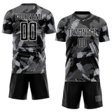 Custom Black Gray-White Brush Stroke Splatter Sublimation Soccer Uniform Jersey