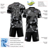 Custom Black Gray-White Brush Stroke Splatter Sublimation Soccer Uniform Jersey
