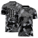 Custom Black Gray-White Brush Stroke Splatter Sublimation Soccer Uniform Jersey