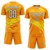 Custom Orange White Yellow-Black Flowing Wave Sublimation Soccer Uniform Jersey