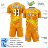 Custom Orange White Yellow-Black Flowing Wave Sublimation Soccer Uniform Jersey