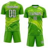Custom Neon Green White-Black Flowing Wave Australia Style Sublimation Soccer Uniform Jersey