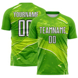 Custom Neon Green White-Black Flowing Wave Australia Style Sublimation Soccer Uniform Jersey