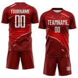 Custom Red-White Flowing Wave Sublimation Soccer Uniform Jersey