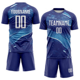 Custom Royal-White Flowing Wave Sublimation Soccer Uniform Jersey
