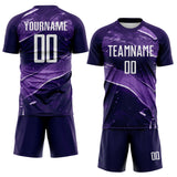 Custom Purple-White Flowing Wave Sublimation Soccer Uniform Jersey