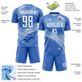 Custom Light Blue-White Flowing Wave Sublimation Soccer Uniform Jersey