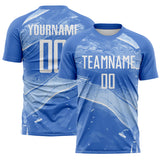 Custom Light Blue-White Flowing Wave Sublimation Soccer Uniform Jersey