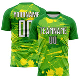 Custom Green White Light Yellow-Black Paint Splatter Halftone Dot Australia Style Sublimation Soccer Uniform Jersey