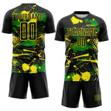 Custom Black Light Yellow-Grass Green Paint Splatter Halftone Dot Sublimation Soccer Uniform Jersey