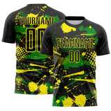Custom Black Light Yellow-Grass Green Paint Splatter Halftone Dot Sublimation Soccer Uniform Jersey