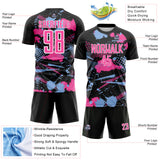 Custom Black Pink Light Blue-White Paint Splatter Halftone Dot Sublimation Soccer Uniform Jersey