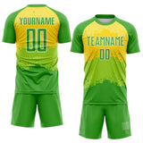 Custom Neon Green Light Yellow-White Watercolor Gradient Splatter Australia Style Sublimation Soccer Uniform Jersey