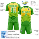 Custom Neon Green Light Yellow-White Watercolor Gradient Splatter Australia Style Sublimation Soccer Uniform Jersey