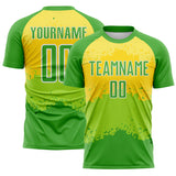 Custom Neon Green Light Yellow-White Watercolor Gradient Splatter Australia Style Sublimation Soccer Uniform Jersey