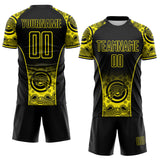 Custom Black-Light Yellow Australia Kangaroo Aboriginal Dot Art Sublimation Soccer Uniform Jersey