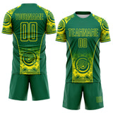Custom Kelly Green-Light Yellow Australia Kangaroo Aboriginal Dot Art Australia Kangaroo Sublimation Soccer Uniform Jersey