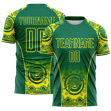 Custom Kelly Green-Light Yellow Australia Kangaroo Aboriginal Dot Art Australia Kangaroo Sublimation Soccer Uniform Jersey