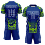 Custom Royal Neon Green-White Australia Kangaroo Aboriginal Dot Art Australia Kangaroo Sublimation Soccer Uniform Jersey