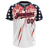 Custom White Navy-Red 3D American Flag Fashion Two-Button Unisex Softball Jersey