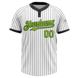 Custom White Black Pinstripe Neon Green Two-Button Unisex Softball Jersey