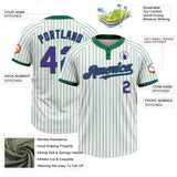 Custom White Kelly Green Pinstripe Purple Two-Button Unisex Softball Jersey