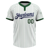 Custom White Green Pinstripe Navy Two-Button Unisex Softball Jersey