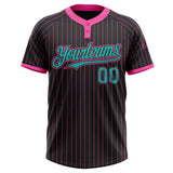 Custom Black Pink Pinstripe Aqua Two-Button Unisex Softball Jersey